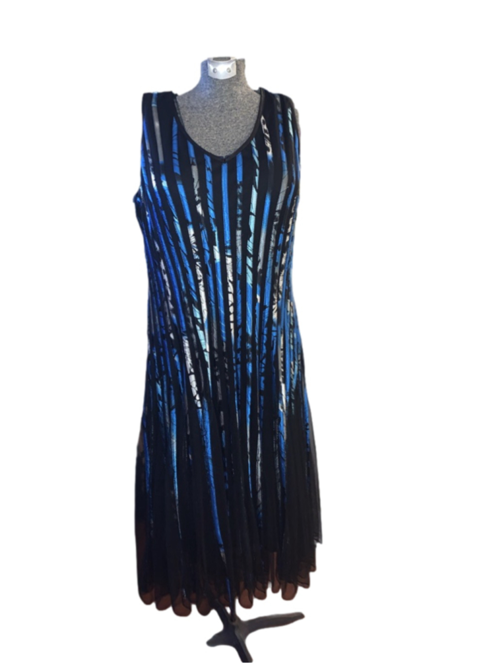 Women's ALISON SHERI Plus XL Black & Blue Striped Sleeveless Dress
